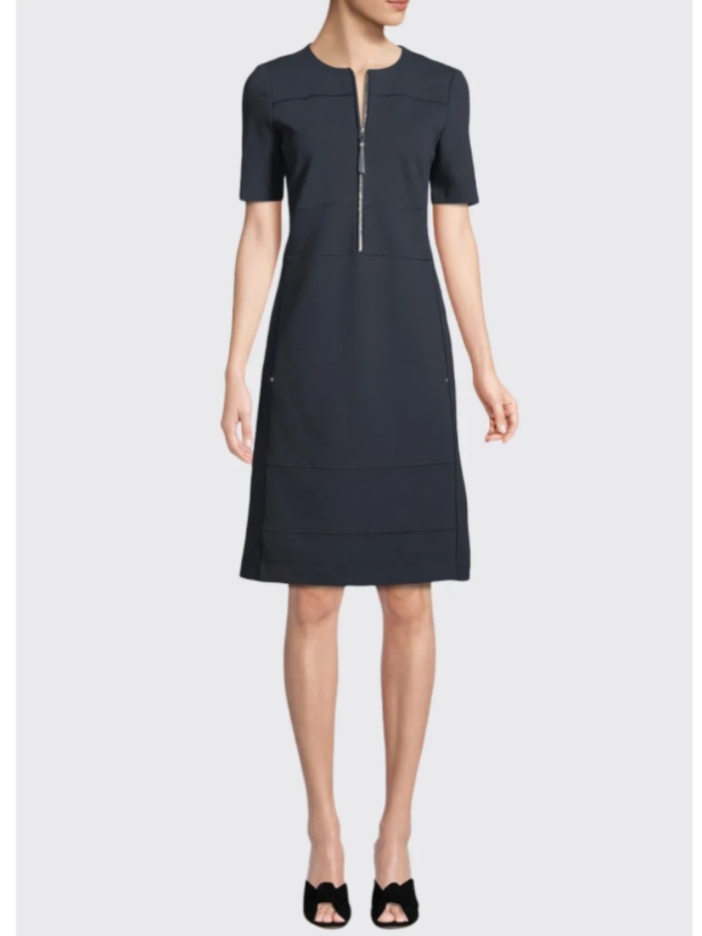 Lafayette 148 New York Ponte Sheath Dress Half Zip Charcoal Dark Gray Small S